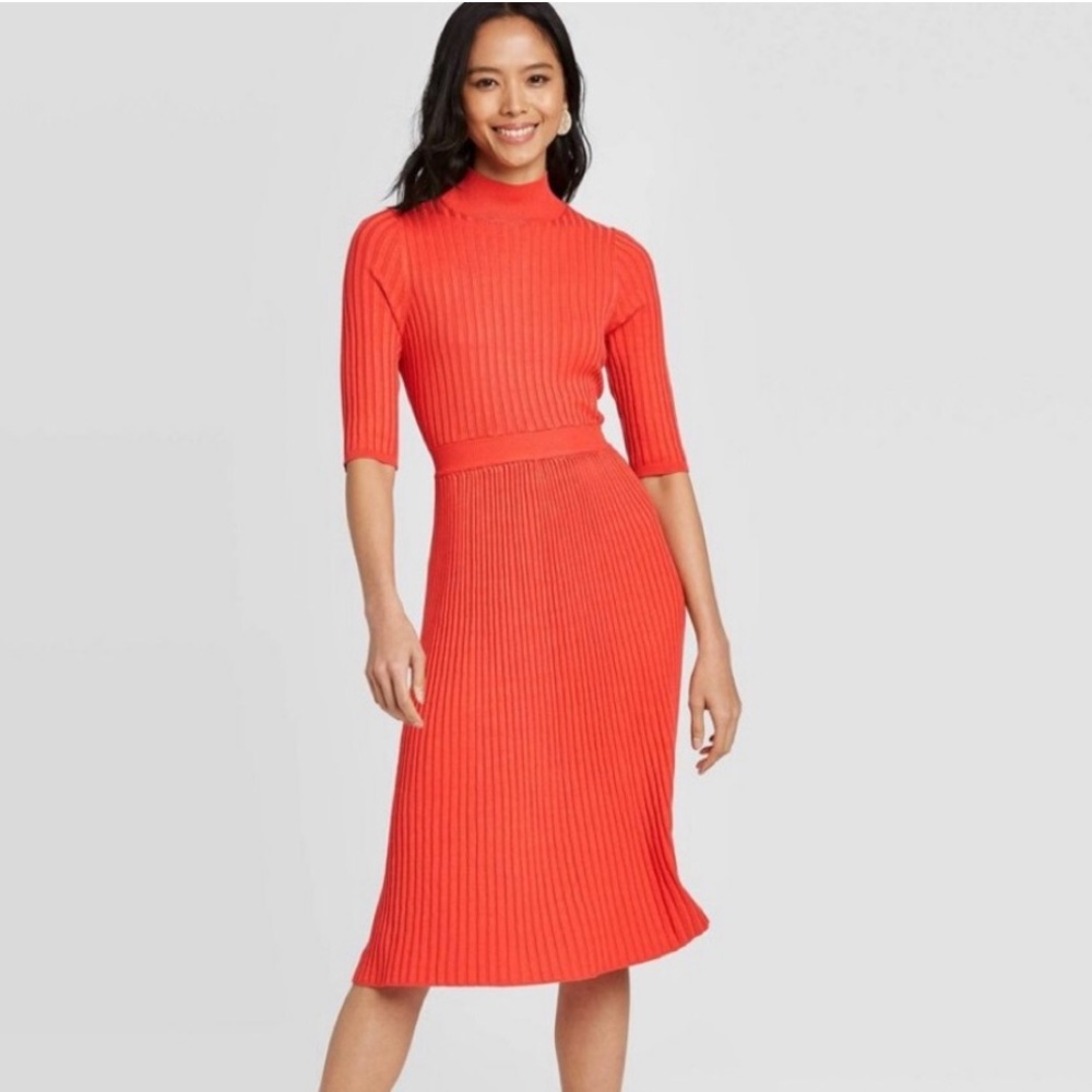 WHO WHAT WEAR | Orange Ribbed dress